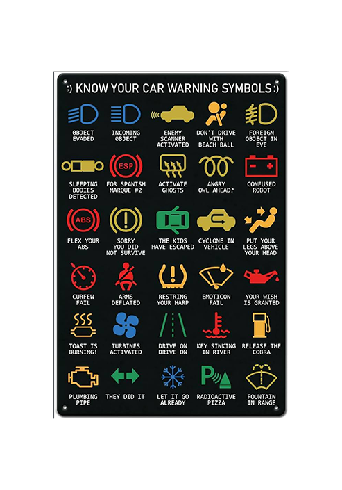 Car Warning Symbols - Vintage Metal Sign