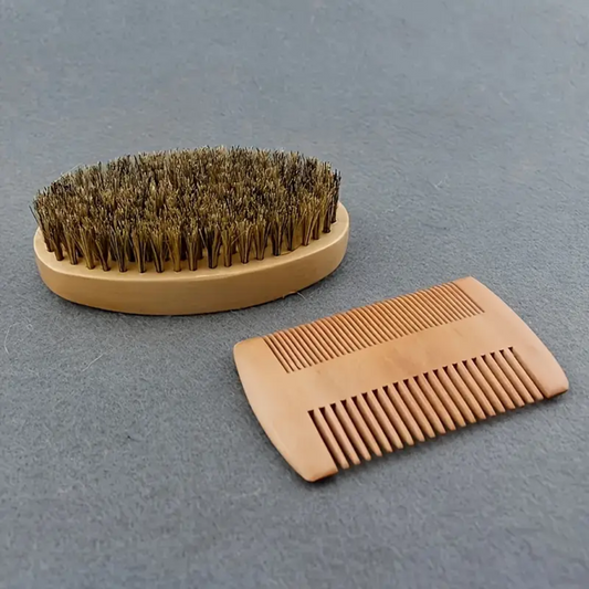Beard Brush and Wooden Comb Grooming set