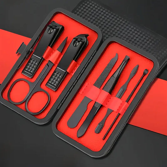 Nail Grooming Set Black and Red 7pc