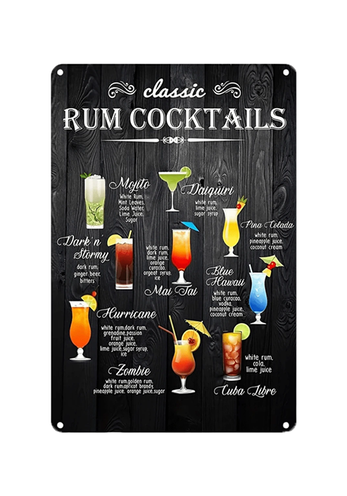 Rum Cocktails Recipe - Vintage Metal Sign